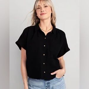 V-Neck Dolman-Sleeve Blouse for Women- Black